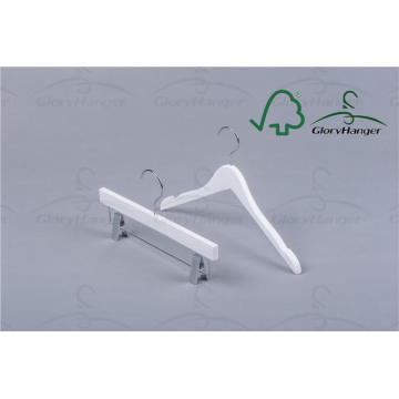 White Wood Pants Hanger with Wood Clothes Hanger